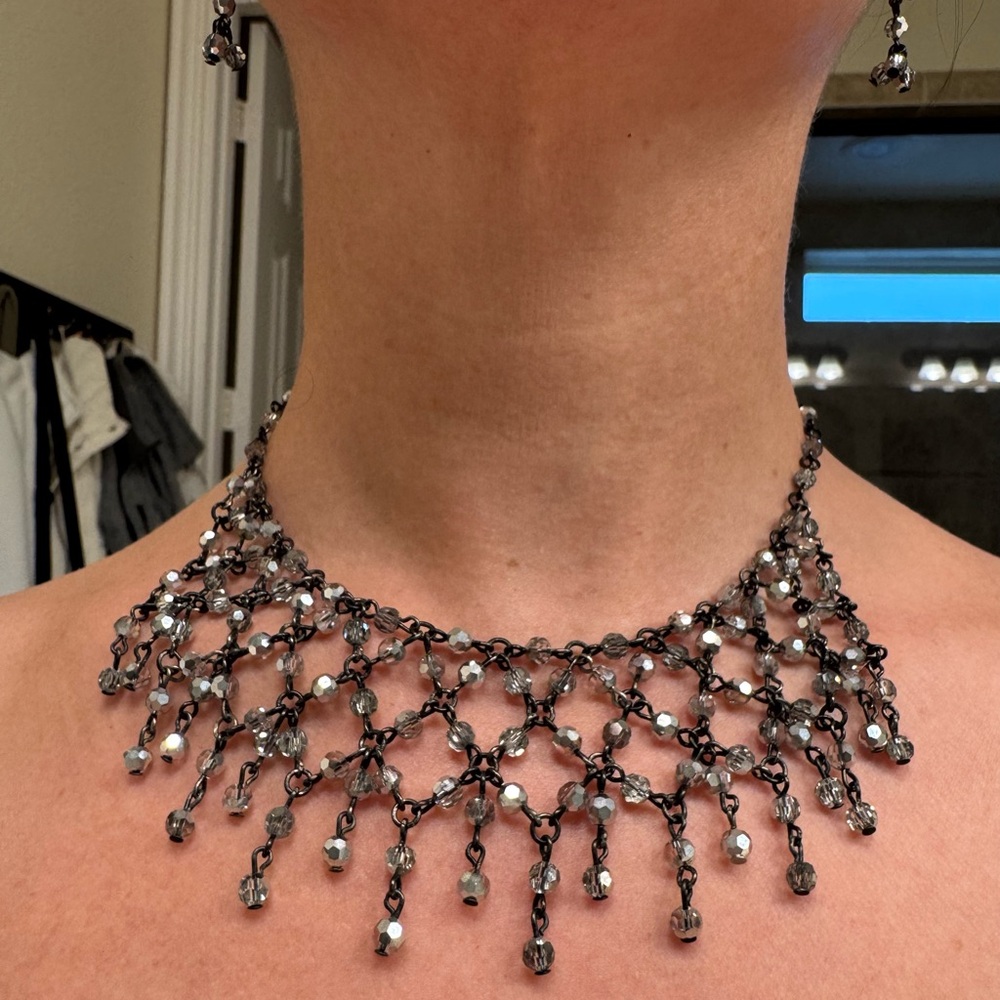 Vintage Black and silver necklace and earrings set